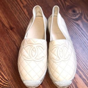 CHANEL Quilted Espadrilles Beige
